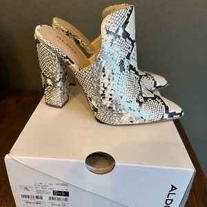 ALDO Snakeskin Pattern Heeled Boots - Black and Cream